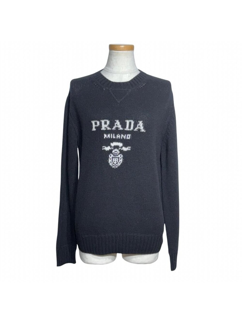 Prada Logo Knit Sweater Black Wool Cashmere 38